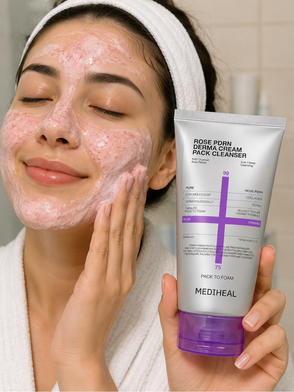 Rose PDRN Derma Cream Pack Cleanser — Pink Foam Cleanser